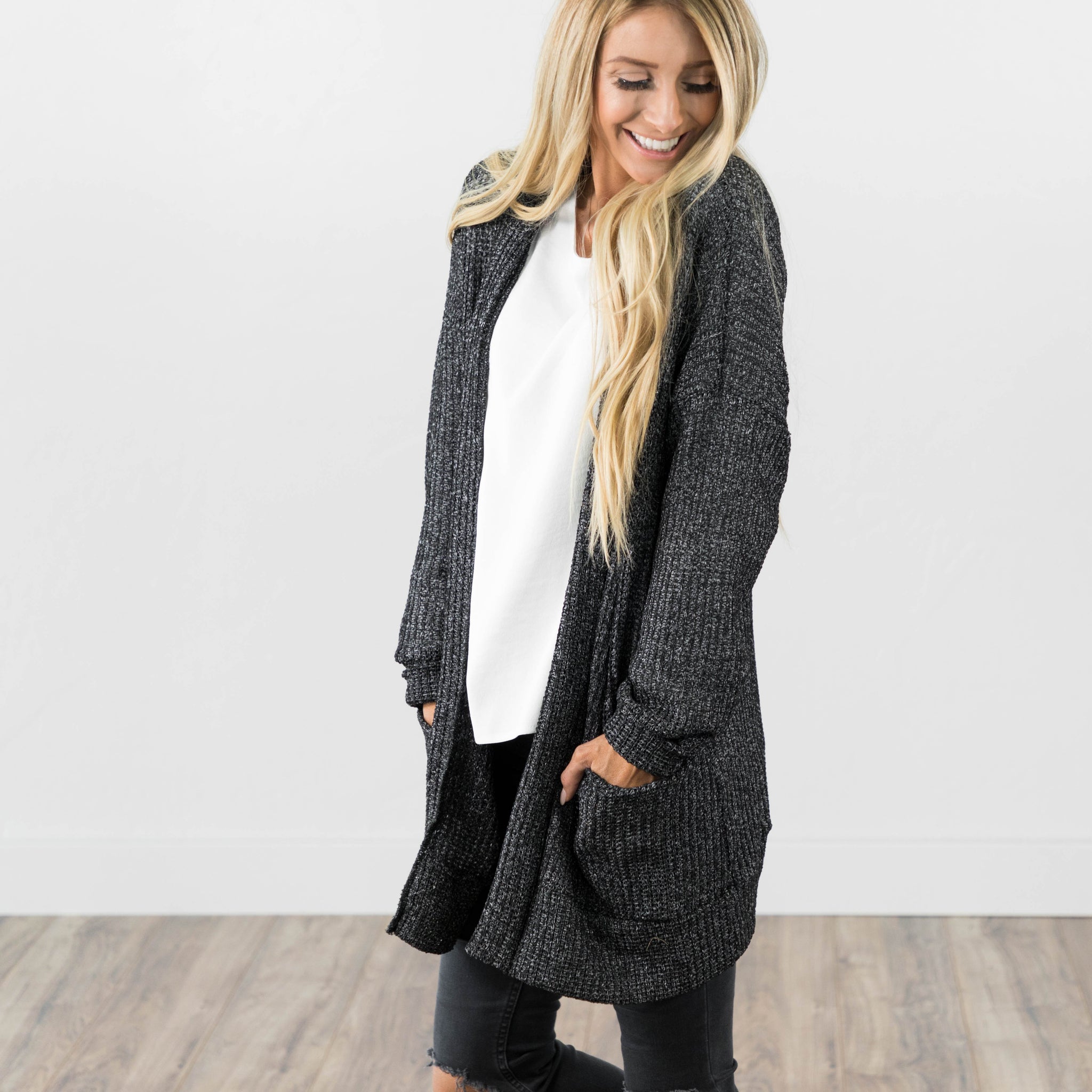 Chunky Knit Cardigan in Black