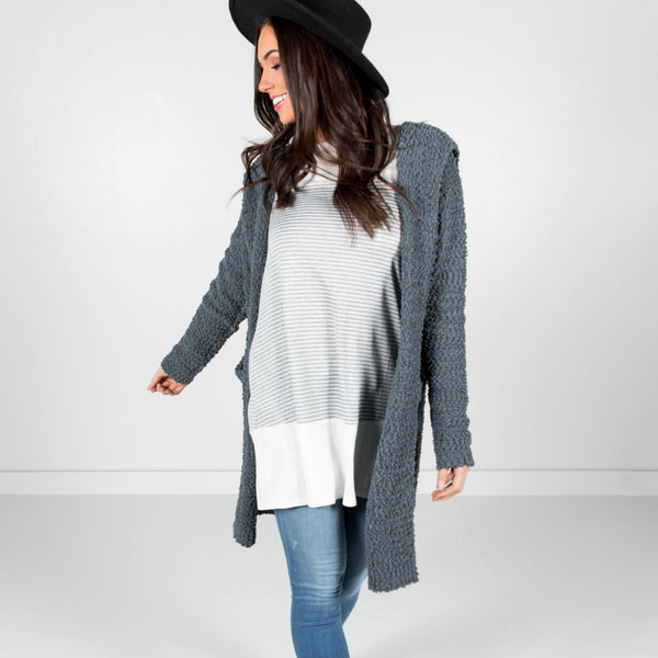 Brinnah Hoodie Cardigan in Charcoal