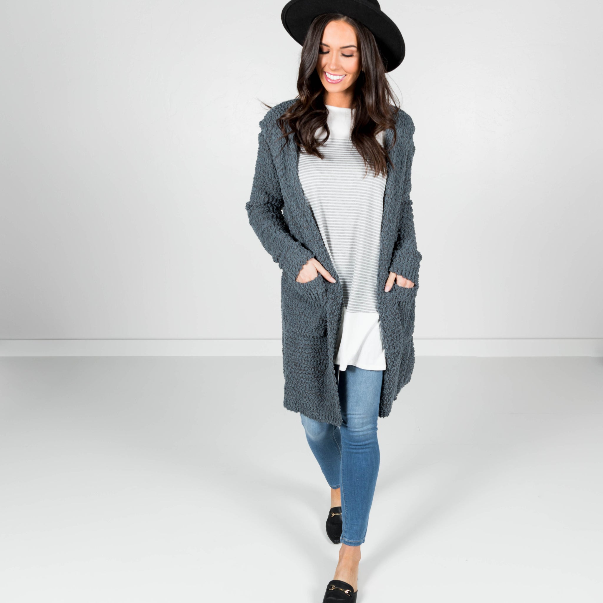 Brinnah Hoodie Cardigan in Charcoal