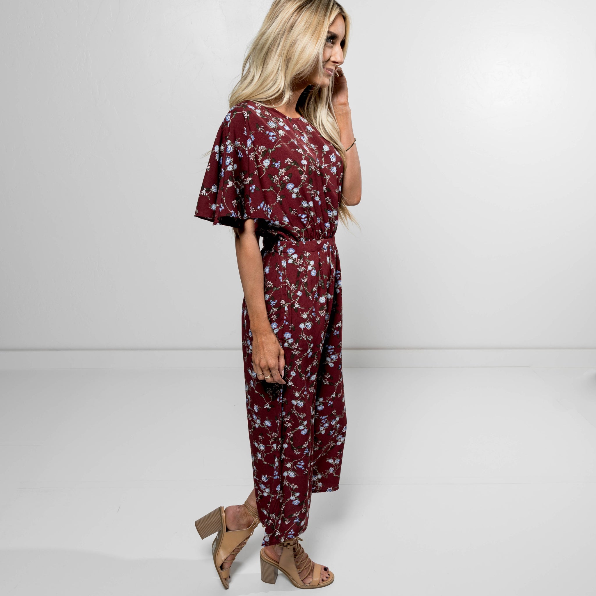 Echo Printed Jumpsuit in Burgundy