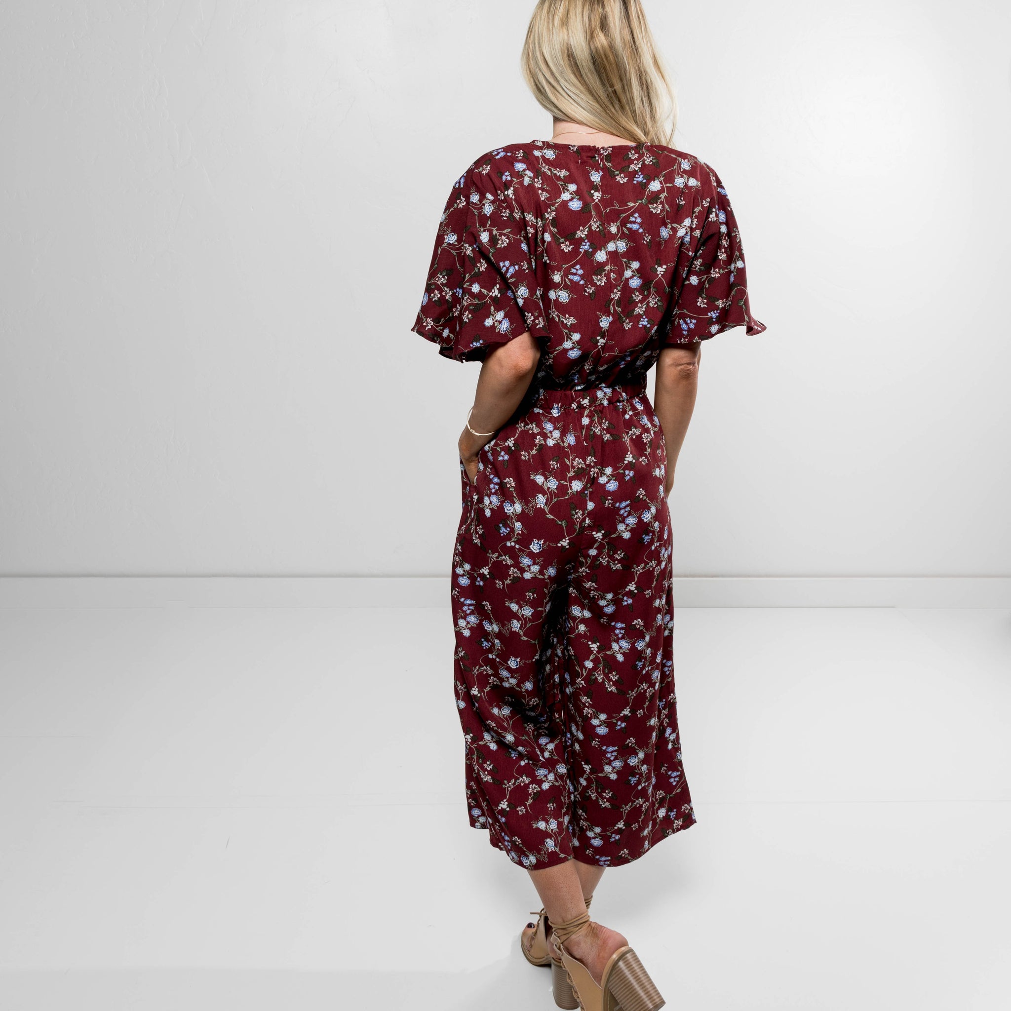 Echo Printed Jumpsuit in Burgundy