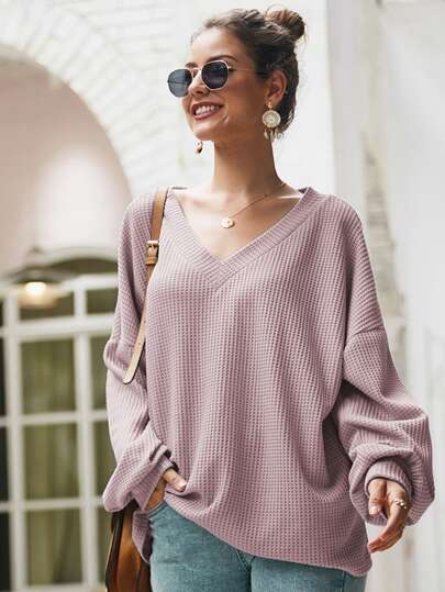 PURPLE  VNECK SHOULDER SWEATER