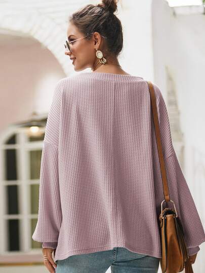 PURPLE  VNECK SHOULDER SWEATER