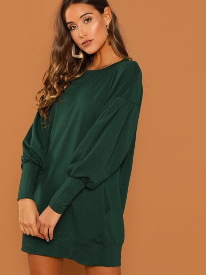 GREEN DROP SWEATSHIRT DRESS