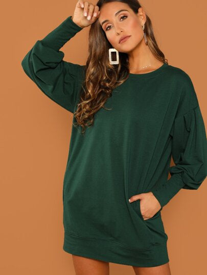 GREEN DROP SWEATSHIRT DRESS