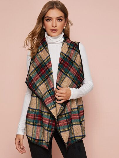 PLAID WATERFALL VEST