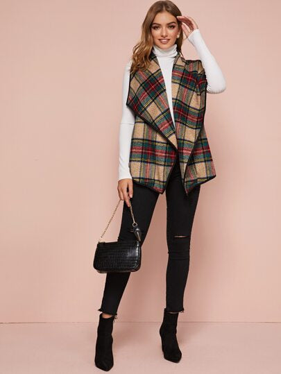 PLAID WATERFALL VEST