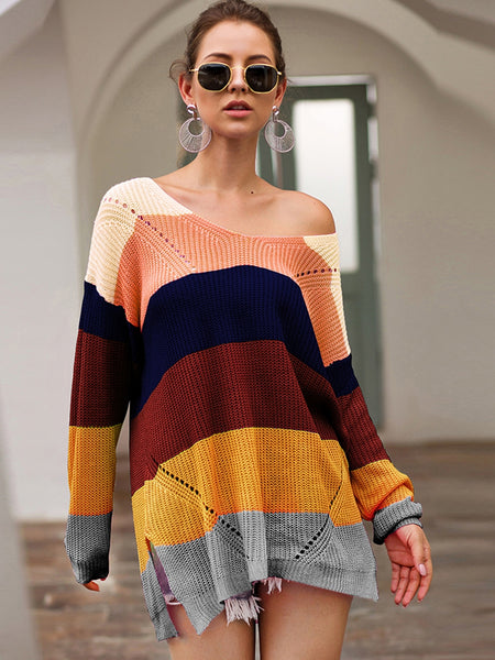 MULTI STRIPE HEM SWEATER